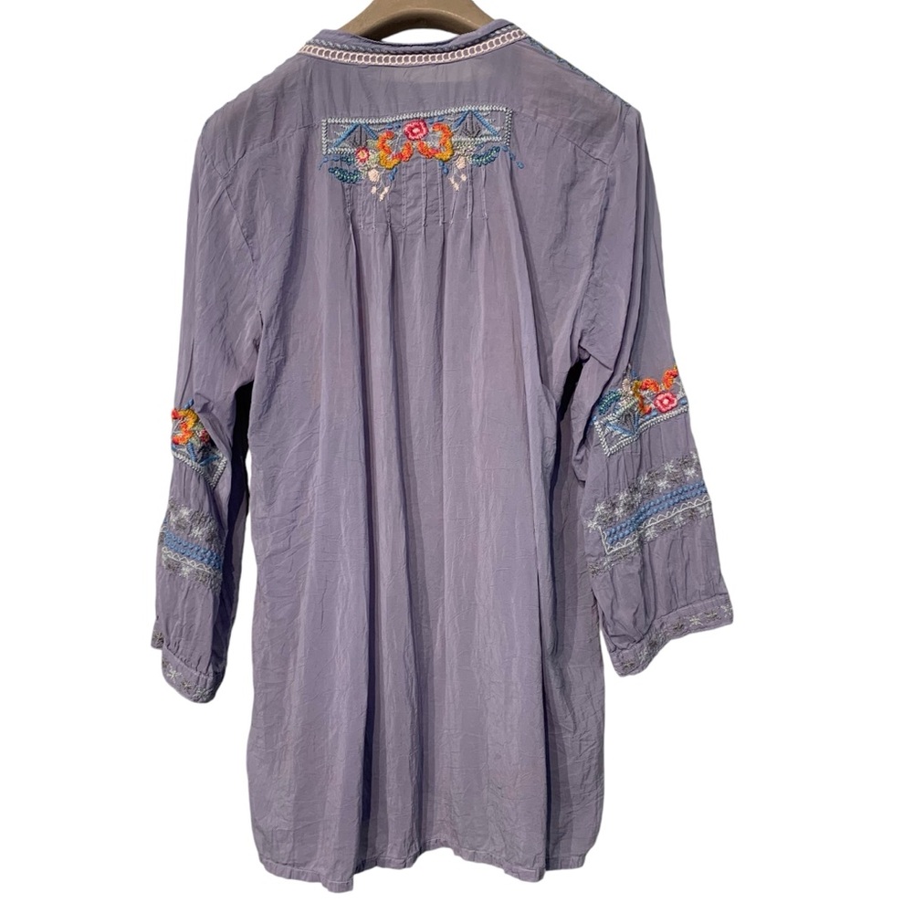 Johnny Was Lilac Embroidered Boho Tunic Top Floral Silk Blend Small - Picture 10 of 16